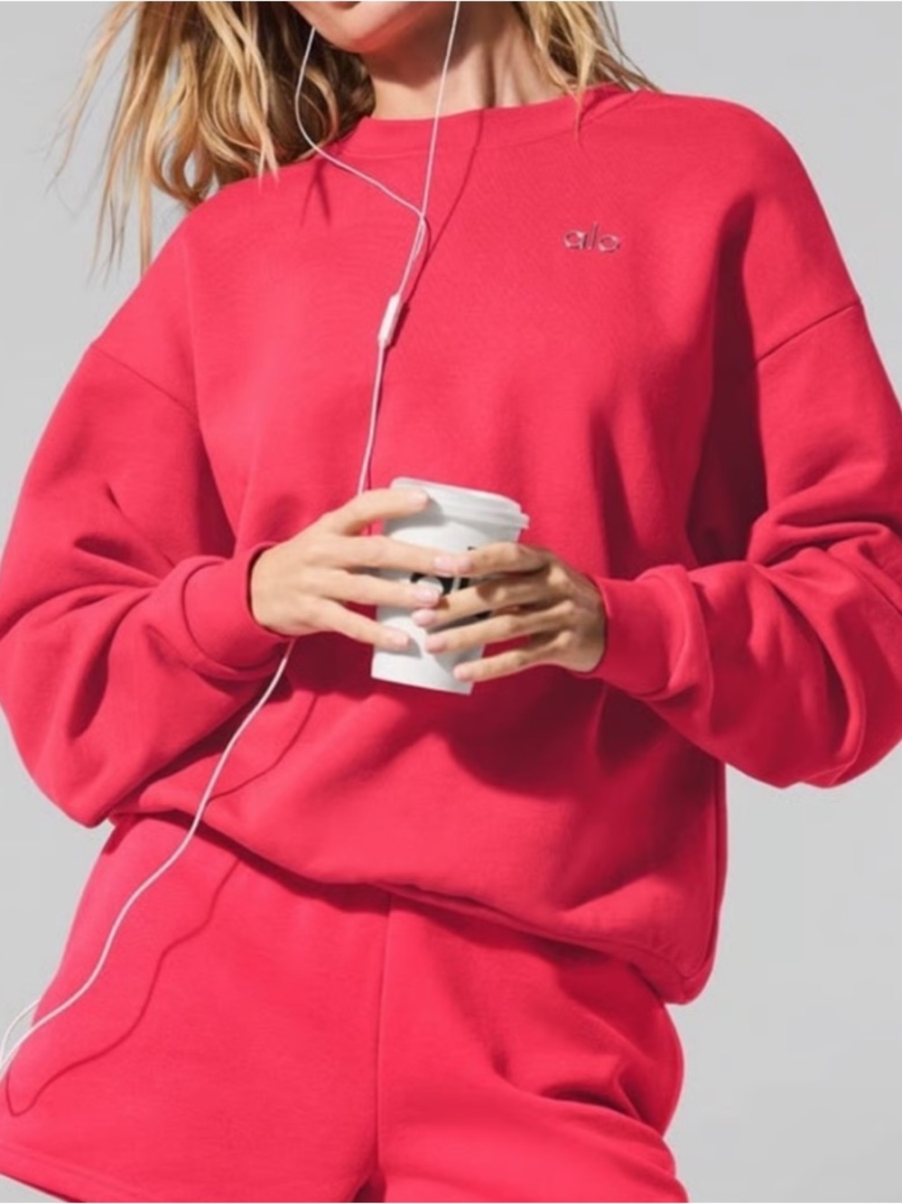 NWT ALO YOGA Accolade Crewneck Pullover Sweatshirt Candy Red